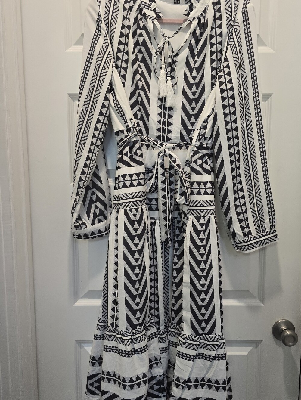 Black & White Geometric Tiered Boho Dress